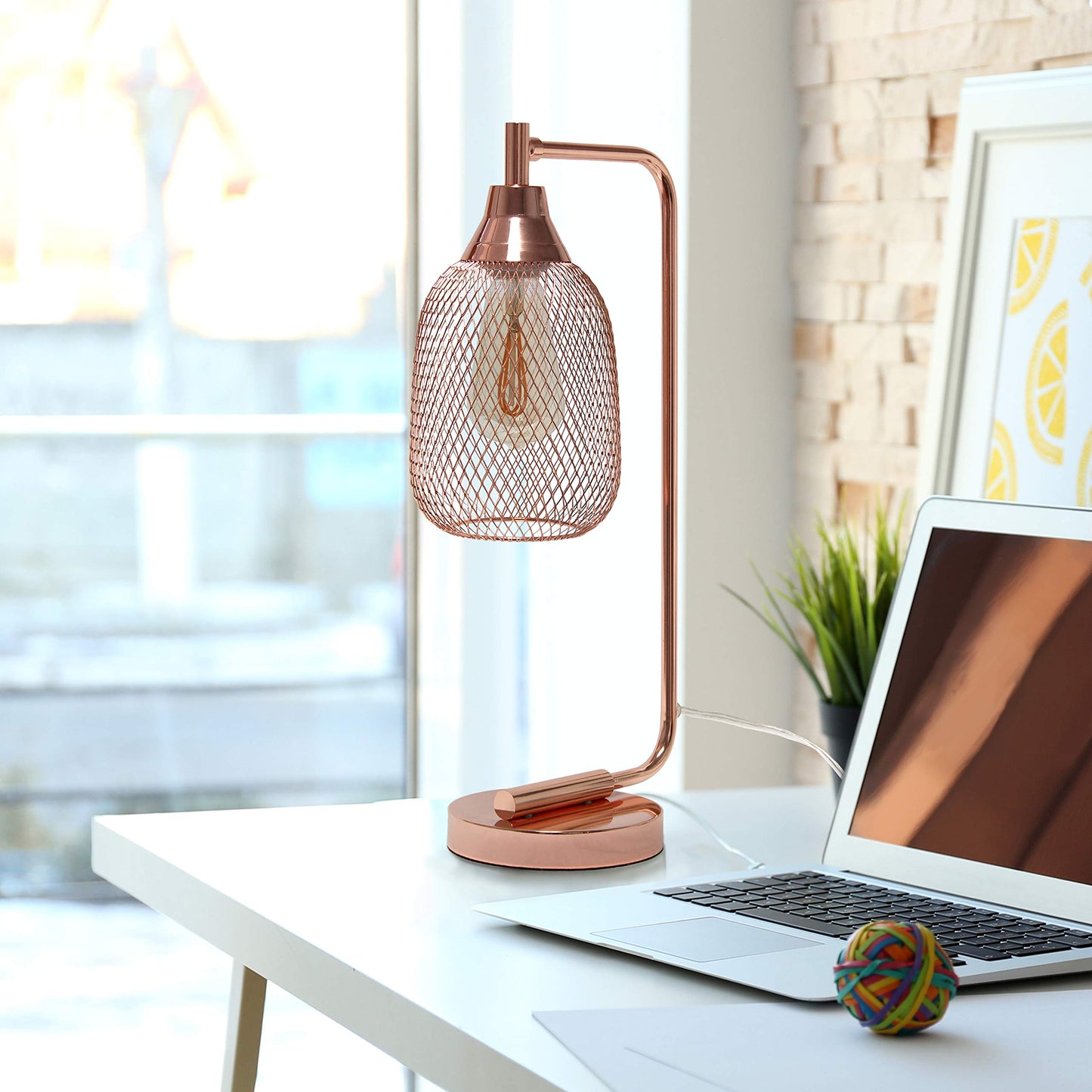 Simple Designs LD1060-RGD Table Desk Lamp, Iron, Mesh Wire, Rose Gold