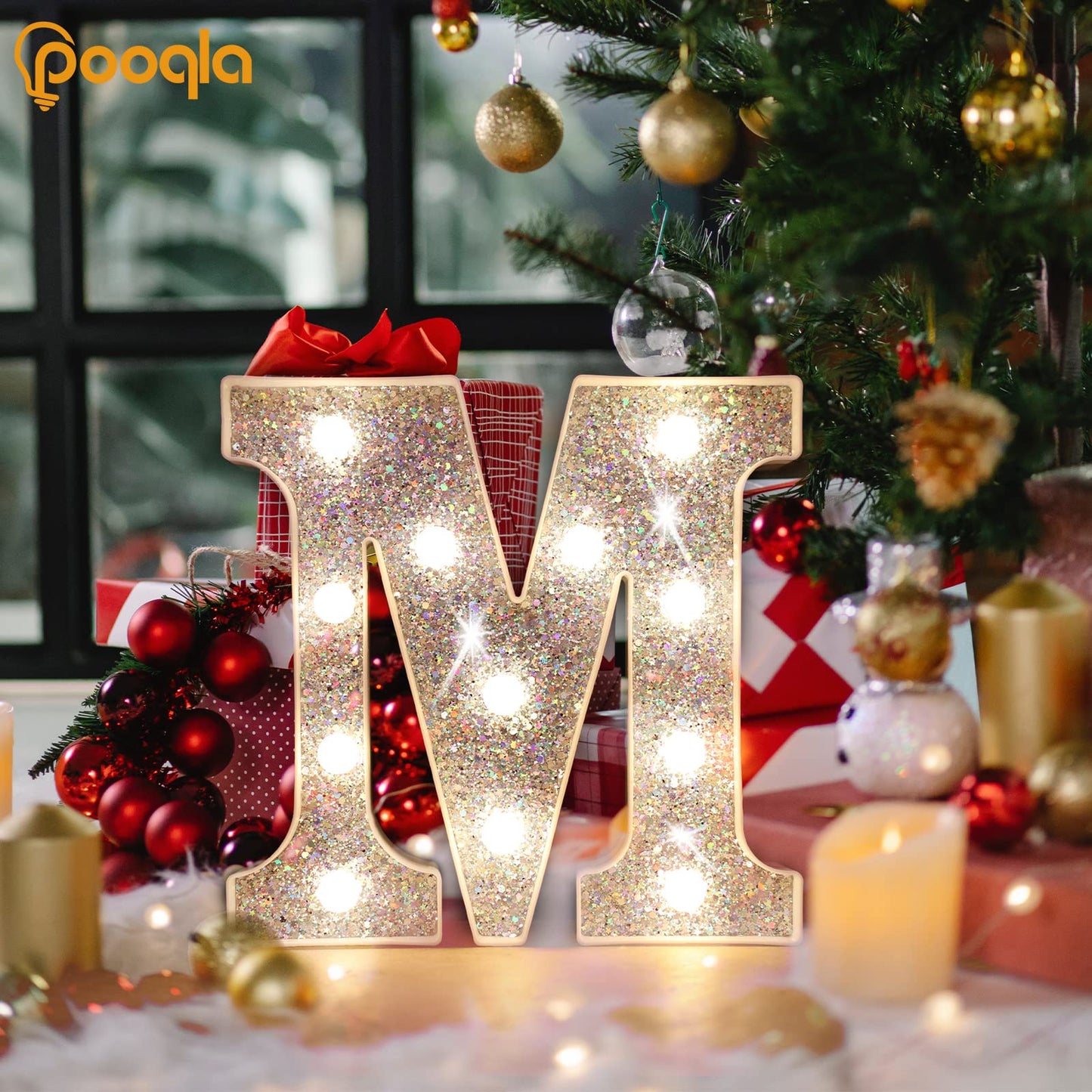 Pooqla LED Marquee Letter Lights, Battery Powered Silver Glitter Sign, Sequin Silver, Perfect for Parties and Decorations