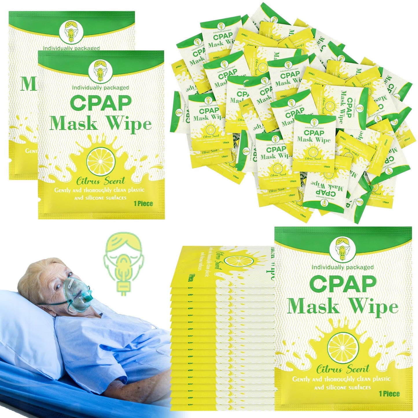 Swiffen 300 Pcs CPAP Mask Wipes Bulk Individually Wrapped Single Use CPAP Mask Wipes Citrus Scent Cleaning for Full Face, Nasal Travel Sleep Supplies Accessories