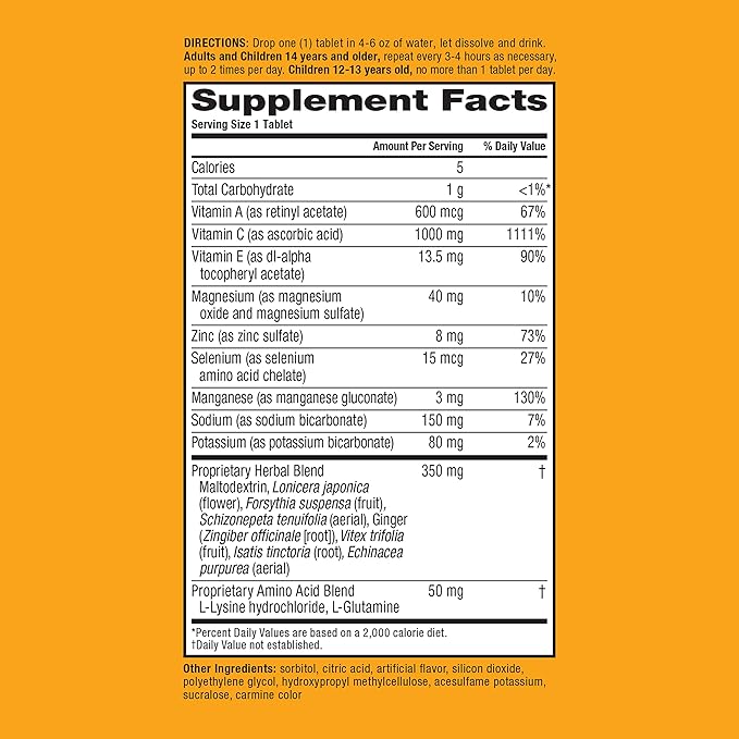 Vitamin C 1000mg (per serving) - Airborne Very Berry Effervescent Tablets (36 count in a box), Gluten-Free Immune Support Supplement, With Vitamins A C E, ZINC, Selenium, Echinacea & Ginger