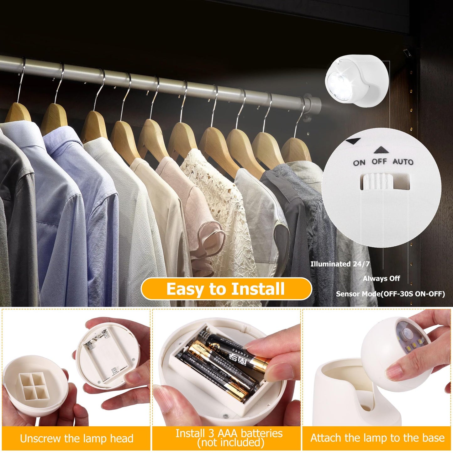 Lemonbest Motion Sensor Outdoor Lights - Wireless Battery Operated Security Light, White, 4 Pack, Model 4597189