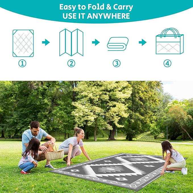 HEBE Outdoor Rug 8'x10' Waterproof for Patios Clearance, Reversible Plastic Straw Rug Camping Carpet, Indoor Outdoor Area Rugs Patio Mats for RV,Picnic,Backyard,Deck,Balcony,Porch