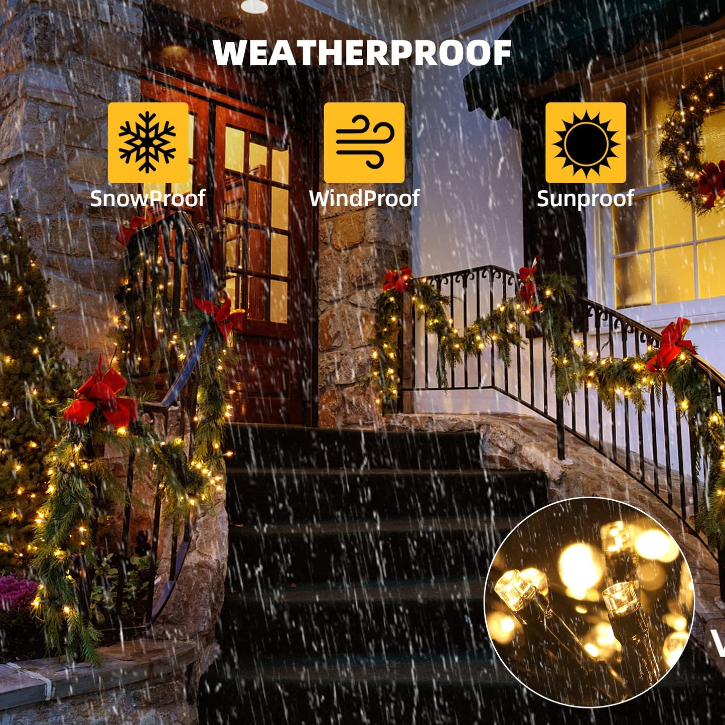 Vtechology Christmas String Lights Outdoor Indoor Christmas Tree Lights Ul Certified Memory Function With End-To End Plug (500Led  Warm White)