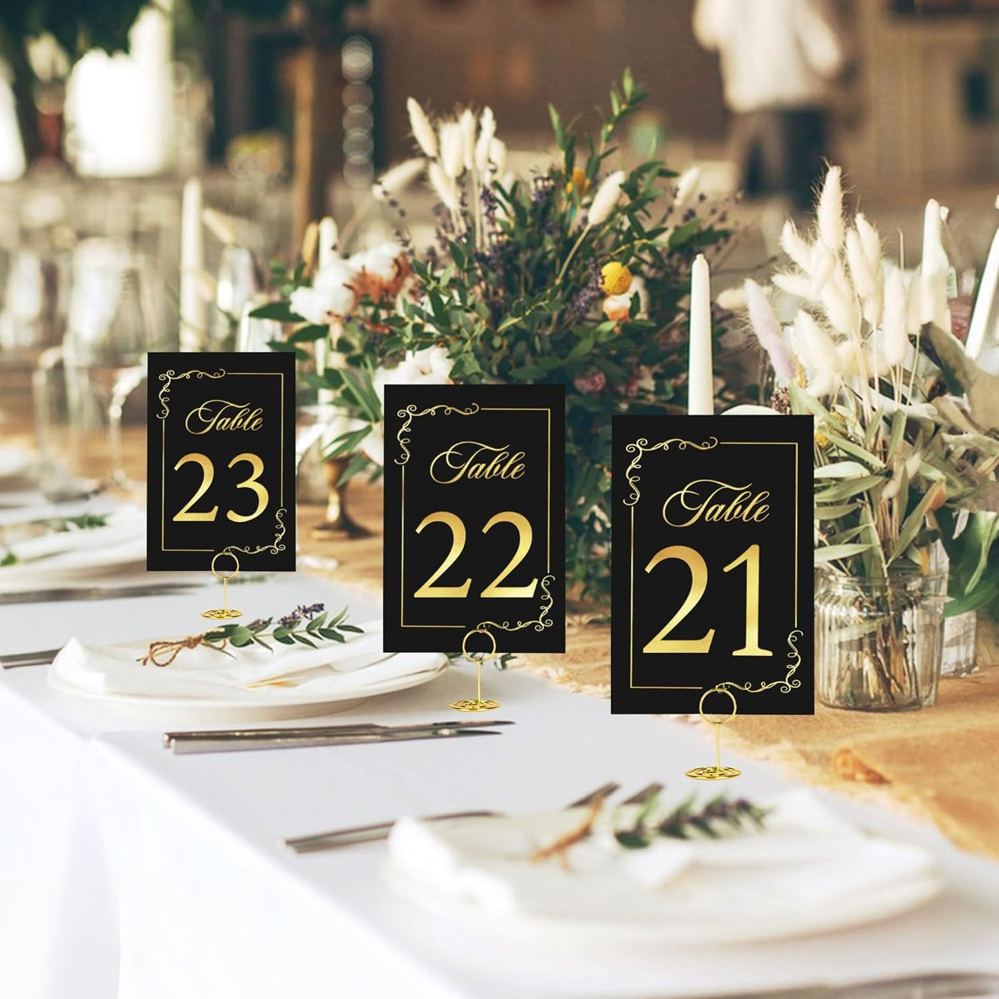JOYIT 41 Sets Wedding Table Number 1-40 and Head Table Card with 41 Pcs Table Number Holders, Black Gold Table Number Cards with Place Card Holders, 4" X 6" Table Numbers Card for Wedding Reception
