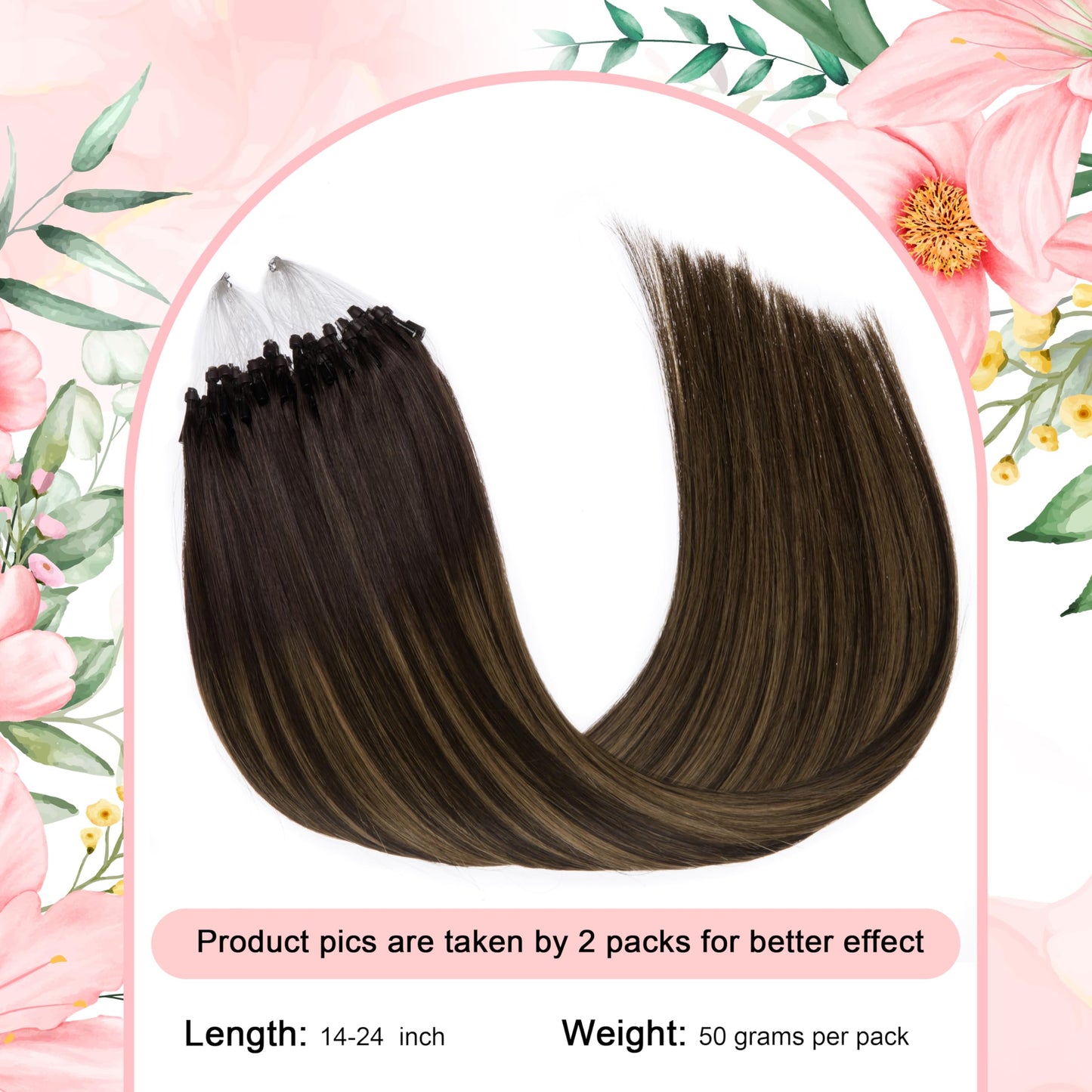 Kpvxxve Micro Loop Hair Extensions Human Hair Micro Link Extensions Darkest Brown Mix Ash Brown 20 Inch Ombre Microbead Extensio