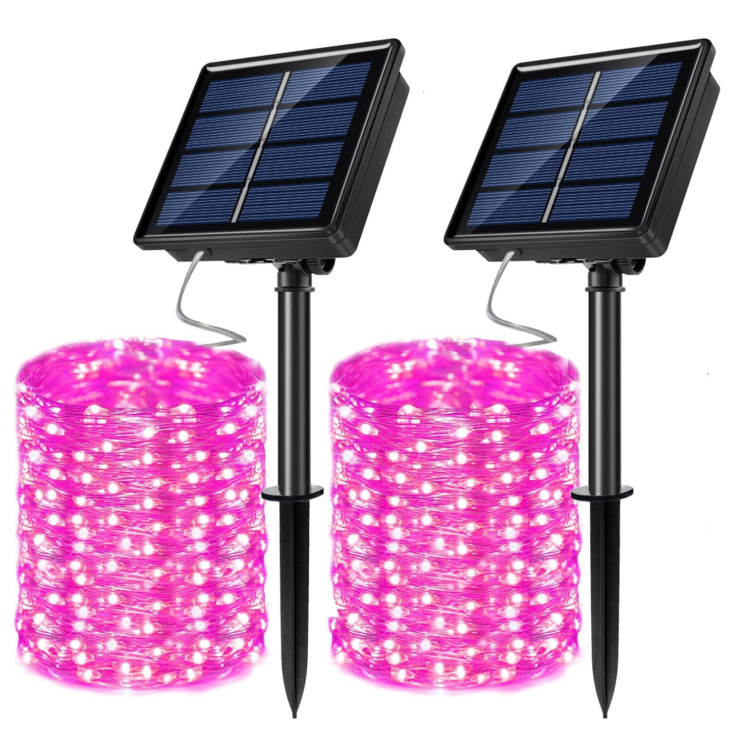 JosMega Solar Powered Fairy String Lights, 66ft, 200 LEDs, Waterproof, 8 Modes, Pink, Model 746593908773