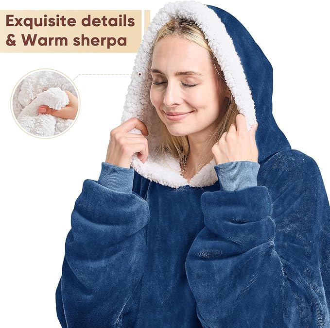 yescool Wearable Blanket Hoodie, Flannel Sherpa Fleece Blanket Sweatshirt for Adults Women Men,One Size Fits All