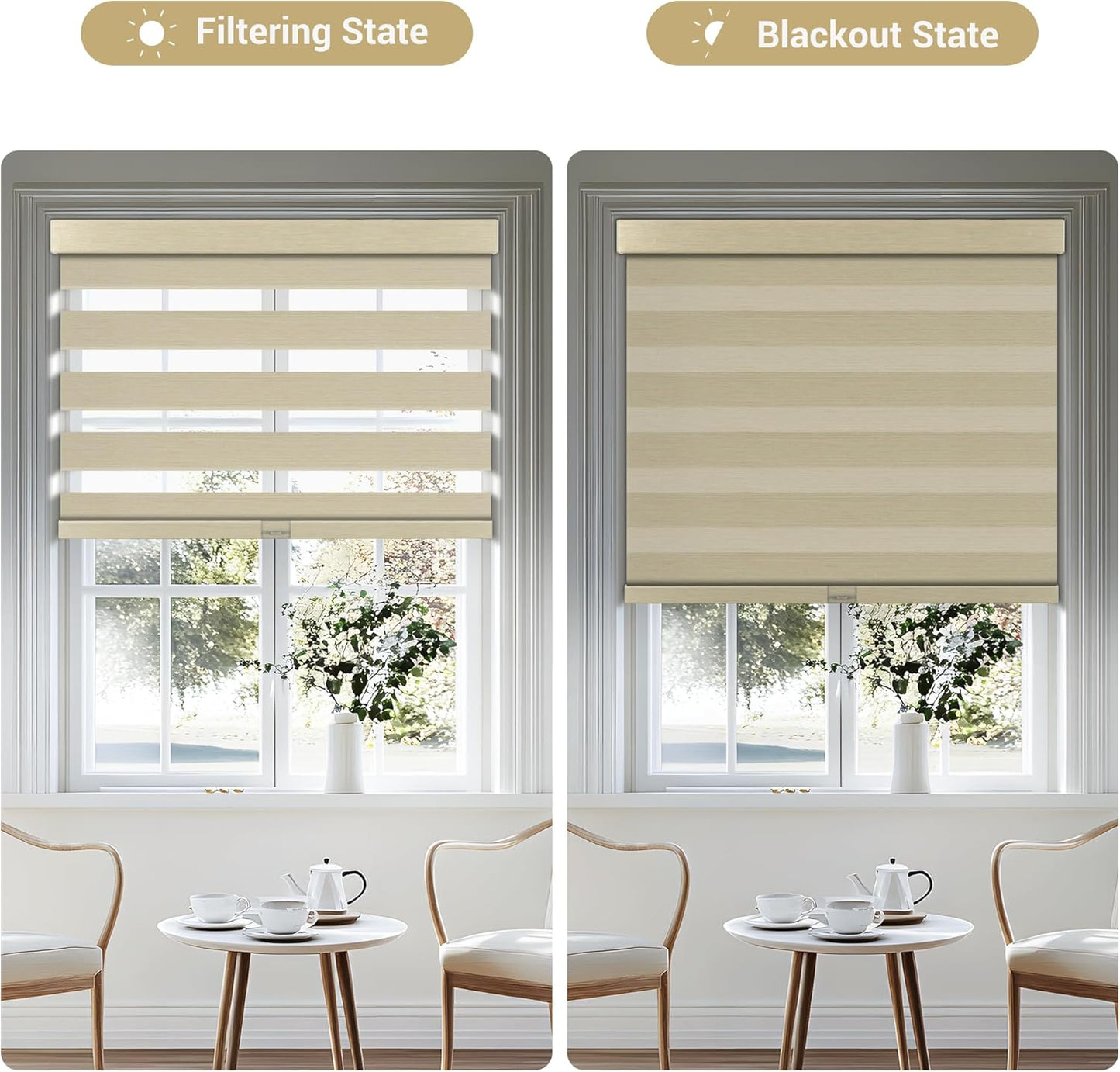 Cordless Zebra Blinds for Windows, Blackout Interior Blinds,Easy to Install,UV Protection,for Offices and Home,Custom Roller Shades, Mousse Beige,13" W x 72" H