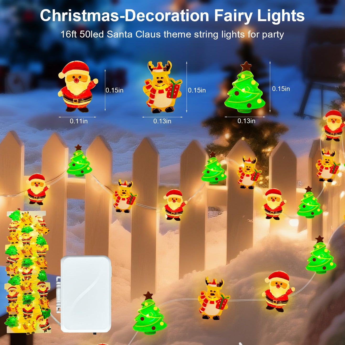 Aogist 2-Pack 50Led Christmas Fairy Lights - 16Ft Bright 3D Santa Claus Christmas Tree Deer String Lights Battery Operated Decor For Indoor/Outdoor Party Home Bedroom Yard Windows Doors Winter Decor