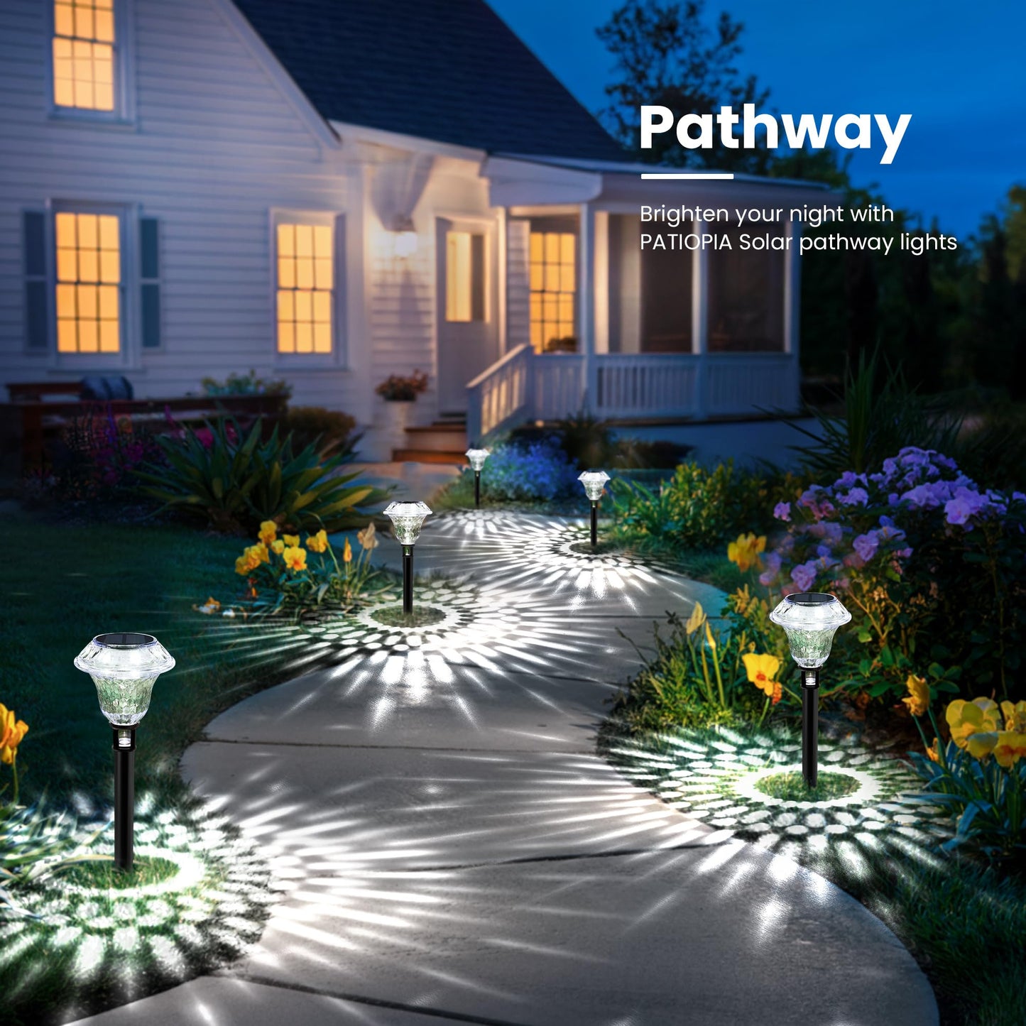 Patiopia Solar Pathway Lights Garden Decor For Yard  Solar Garden Lights For Outside Waterproof Landscape Lighting  Garden Decorative For Walkway  Driveway  Yard  Landscape  Lawn (6 Pack Cold White)