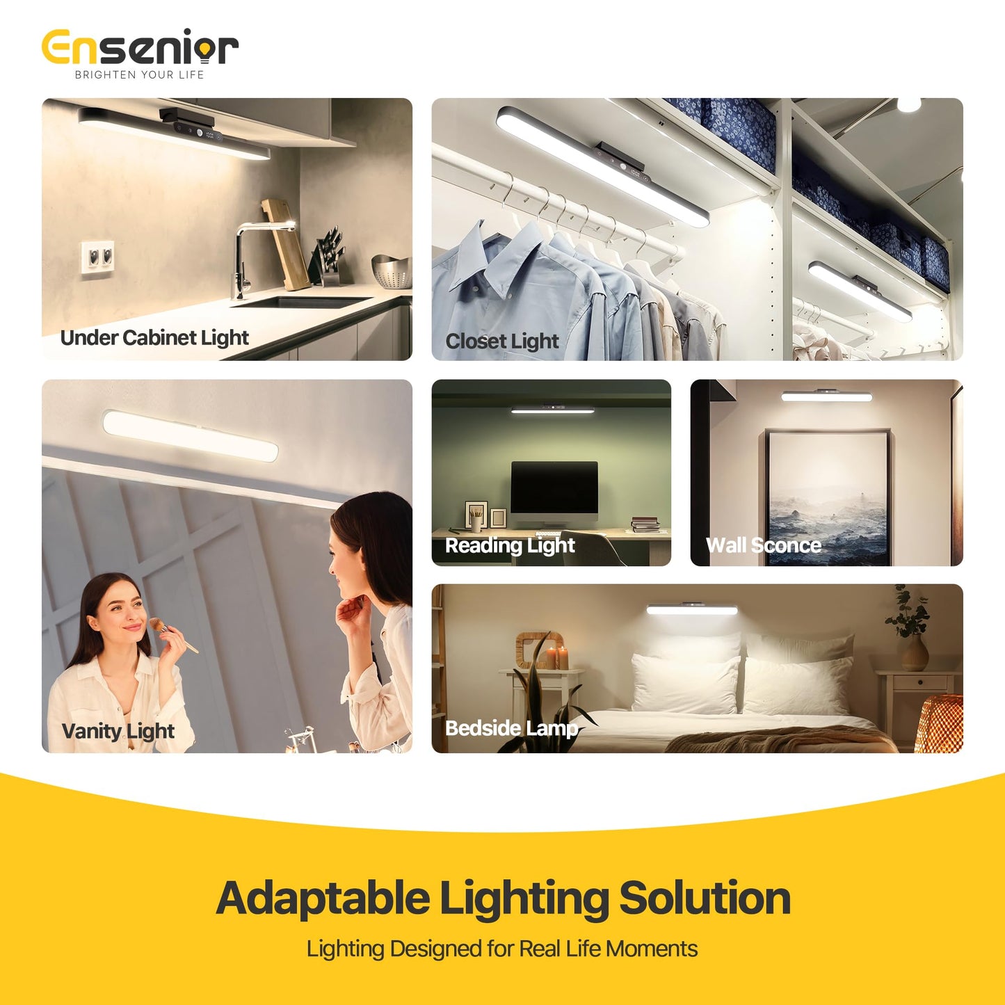 Ensenior Light Bar  14 Inch Under Cabinet Motion Sensor Lighting With Stepless Dimming 3Cct Remote Magnetic Rechargeable 2000Mah Battery  Motion Sensor Light Indoor For Kitchen  Cabinet  Closet
