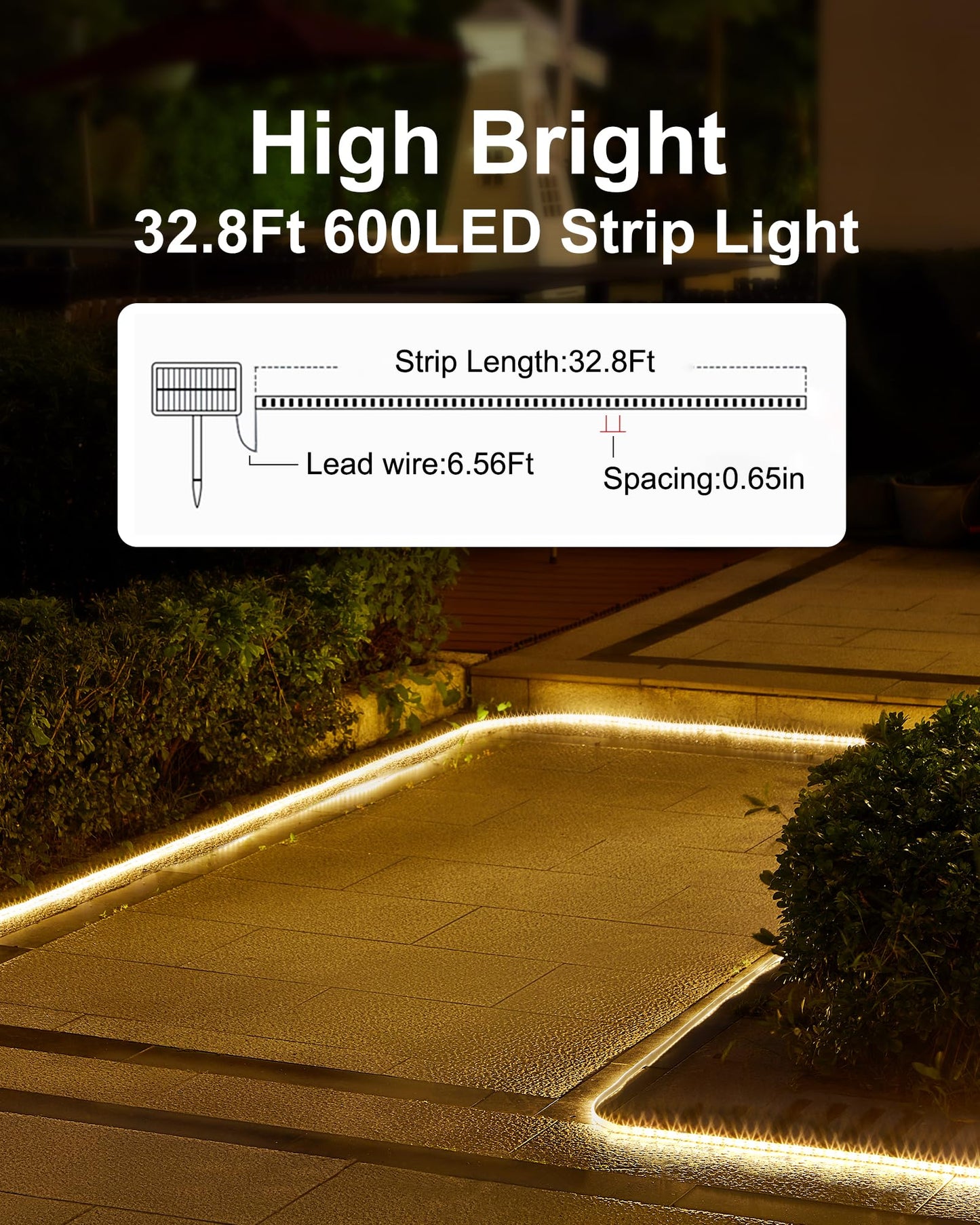 Luhlee Solar Led Strip Lights Outdoor Brighter 600 Led 32.8Ft Solar String Lights Outdoor With Remote 8 Lighting Modes Auto On/Off Rope Lights For Outside Deck Steps Christmas Decor Lighting
