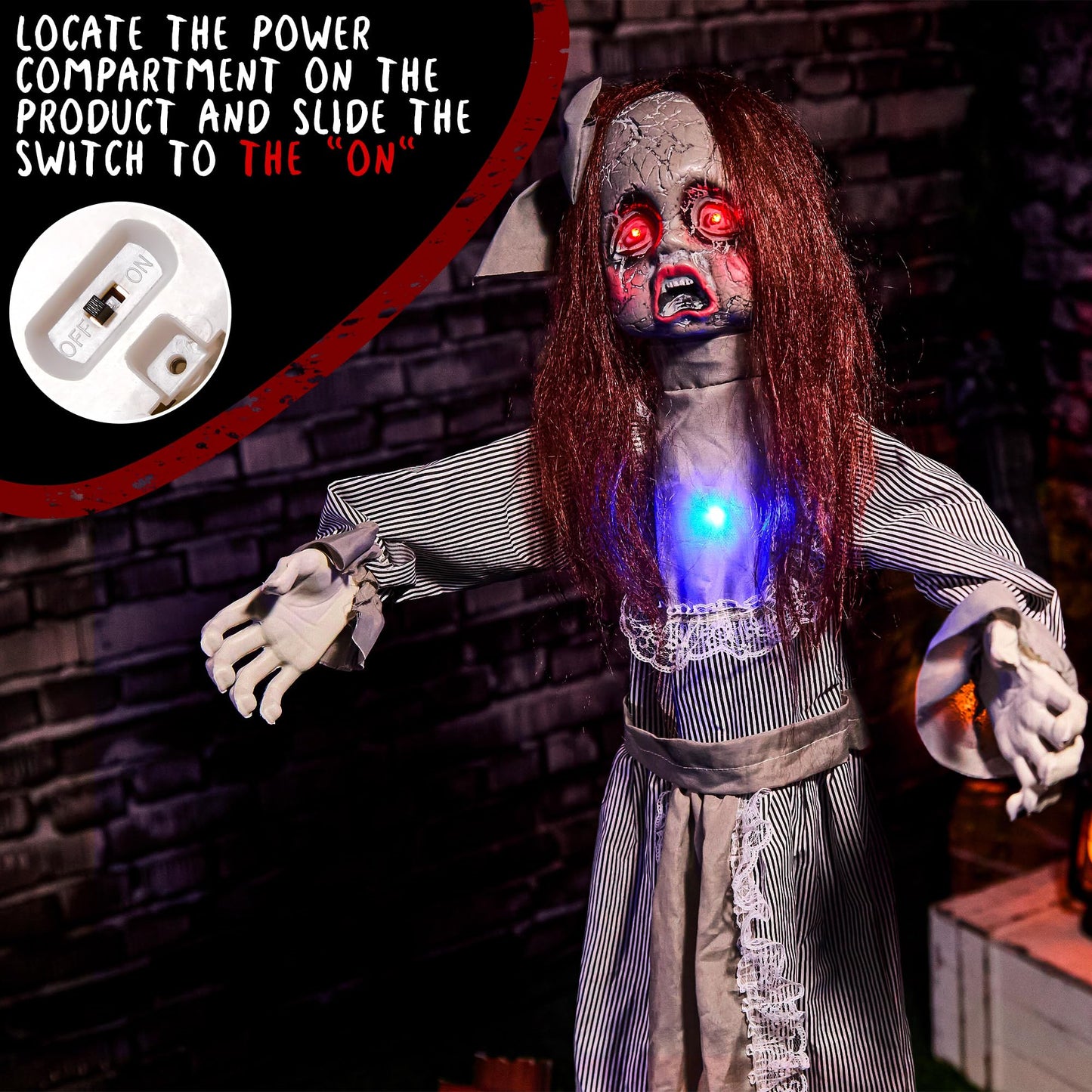 Halloween Animatronics 4ft Creepy Doll Decoration - 48inch Animated Scary Talking Doll with Sound Activated, Creepy Voice, Spooky Move, Light-Up Eyes, Horror Prop for Indoor, Outdoor, Yard Lawn