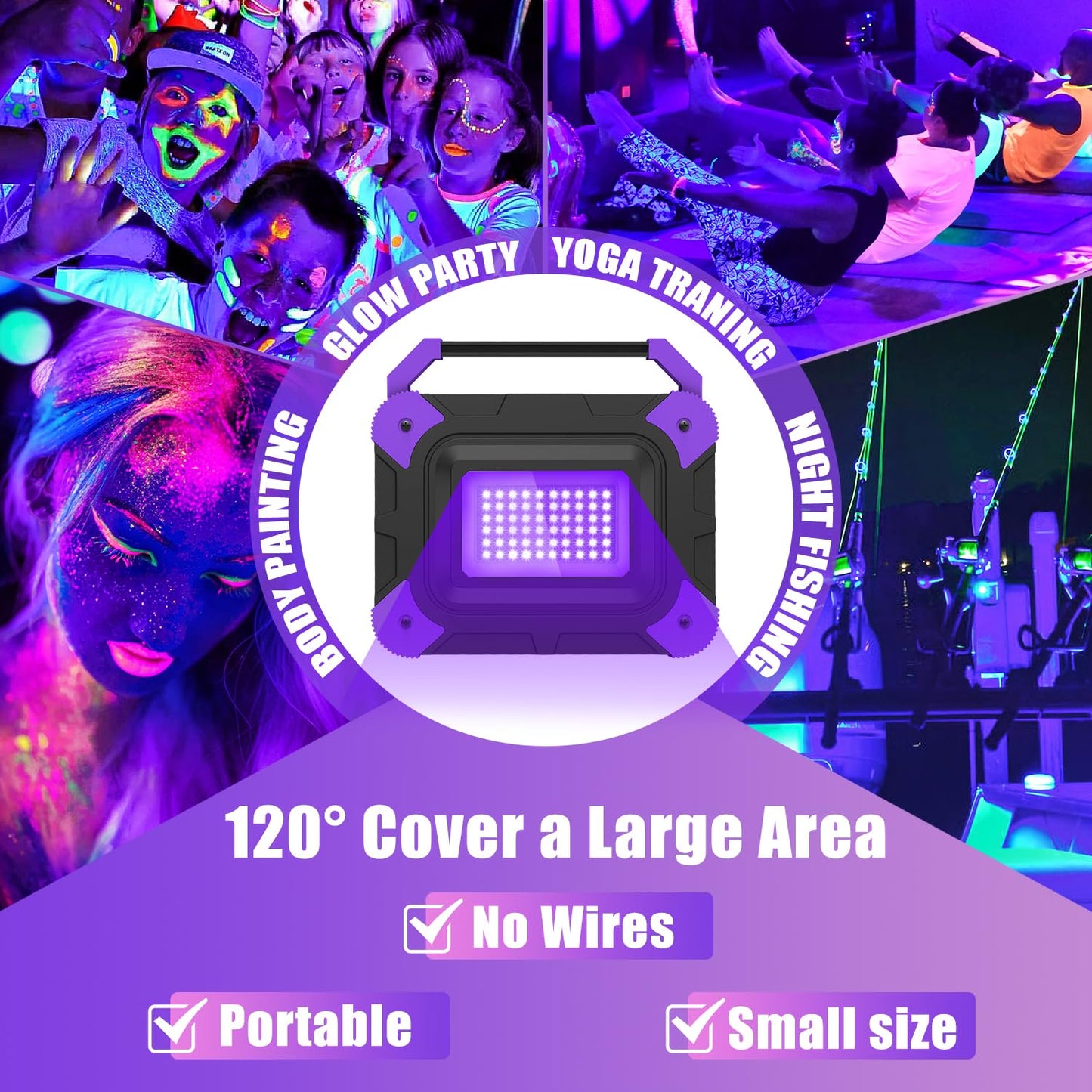 T-Sun Rechargeable Black Light, 405Nm Uv Flood Light, Waterproof, 1-Pack, Black, Model F0220-Pp
