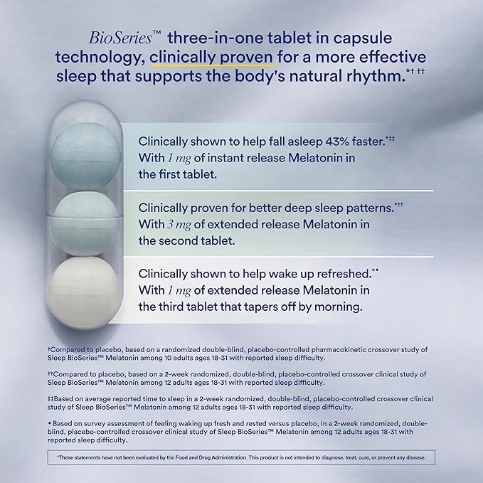 Ritual Sleep BioSeries™ Melatonin: Sleep Aid for Adults, Sleep Supplement with Time Released Capsules, Vegan Drug Free Sleep Vitamins for All Night Sleep Support, 20 Capsules