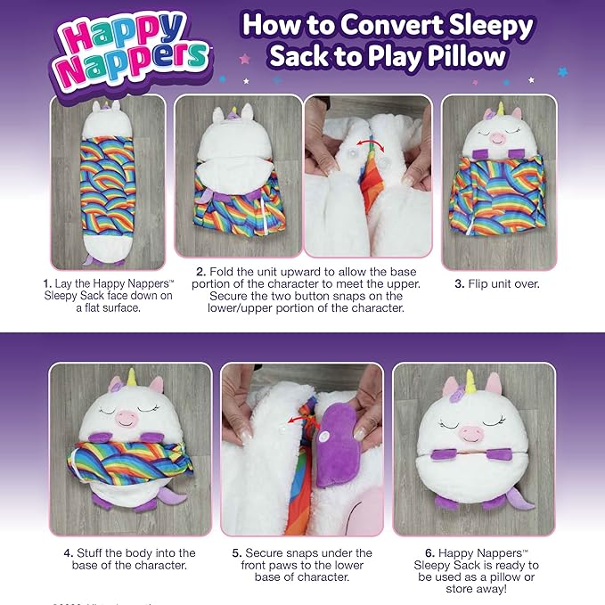 Happy Nappers Pillow & Sleepy Sack Large Triceratratops Comfy, Cozy, Compact, Super Soft, Warm, All Season, Sleeping Bag with Pillow