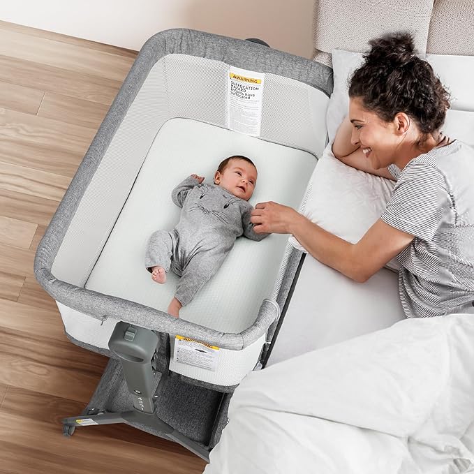Baby Bassinet Bedside Sleeper, Baby Crib for Infant, 6-Height Adjustable, Rocking Mode with Breathable Mesh & Mattress, Quiet Wheels & Easy Assembly, Stable and Secure Crib for Newborn, Grey