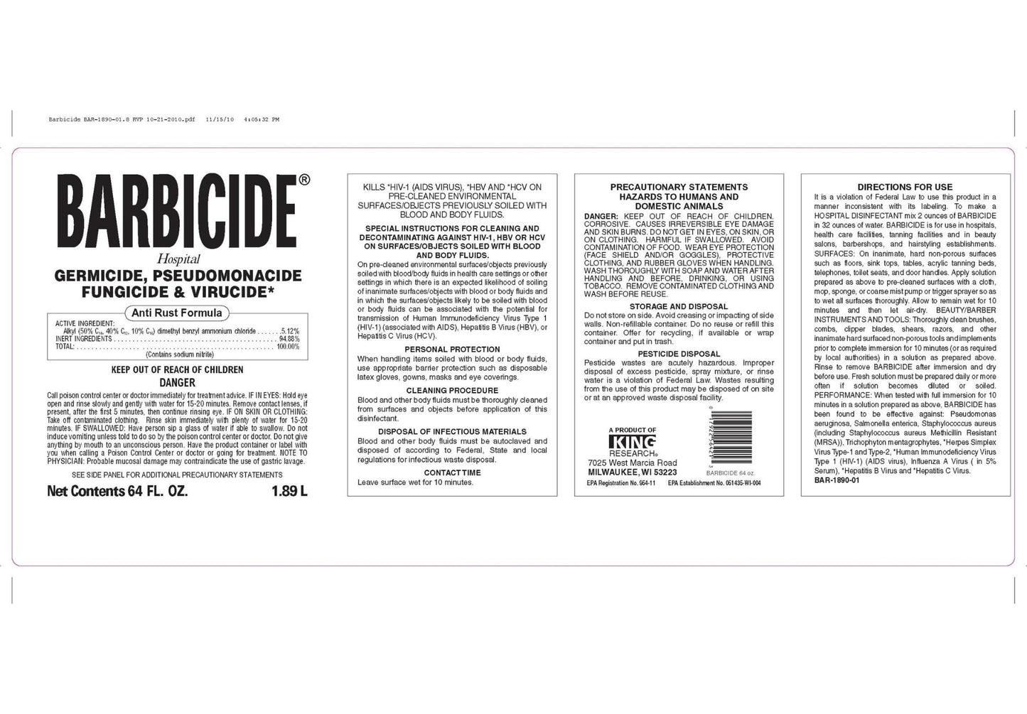 BARBICIDE Disinfectant Concentrate – Pint (16 Fl Oz) | EPA-Registered, Hospital-Grade Germicide for Salons & Barbershops | Anti-Rust Solution for Shears, Combs & Professional Tools
