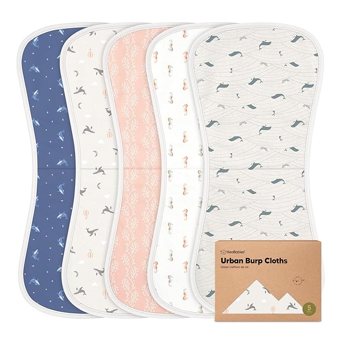 Organic Burp Cloths Baby Boy & Girl - 5-Pack Super Absorbent Cotton Burping Cloths for Babies, Soft & Plush Newborn Spit Up Rags, Infant Towels for Milk Spit Up, Unisex, Large 21" x 10" (Marine Muse)