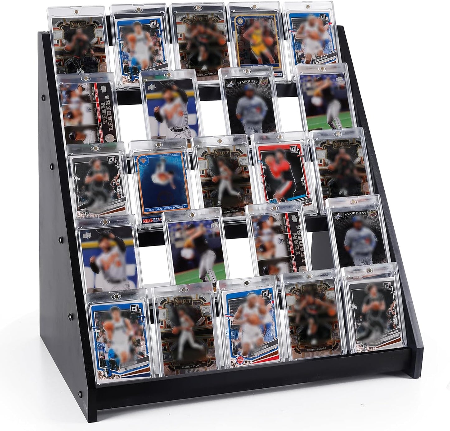 Trading Card Display Stand,5-Tier Bamboo Baseball Card Display Case, 35 pt Sports Card Display for Card Game Collection (Black)