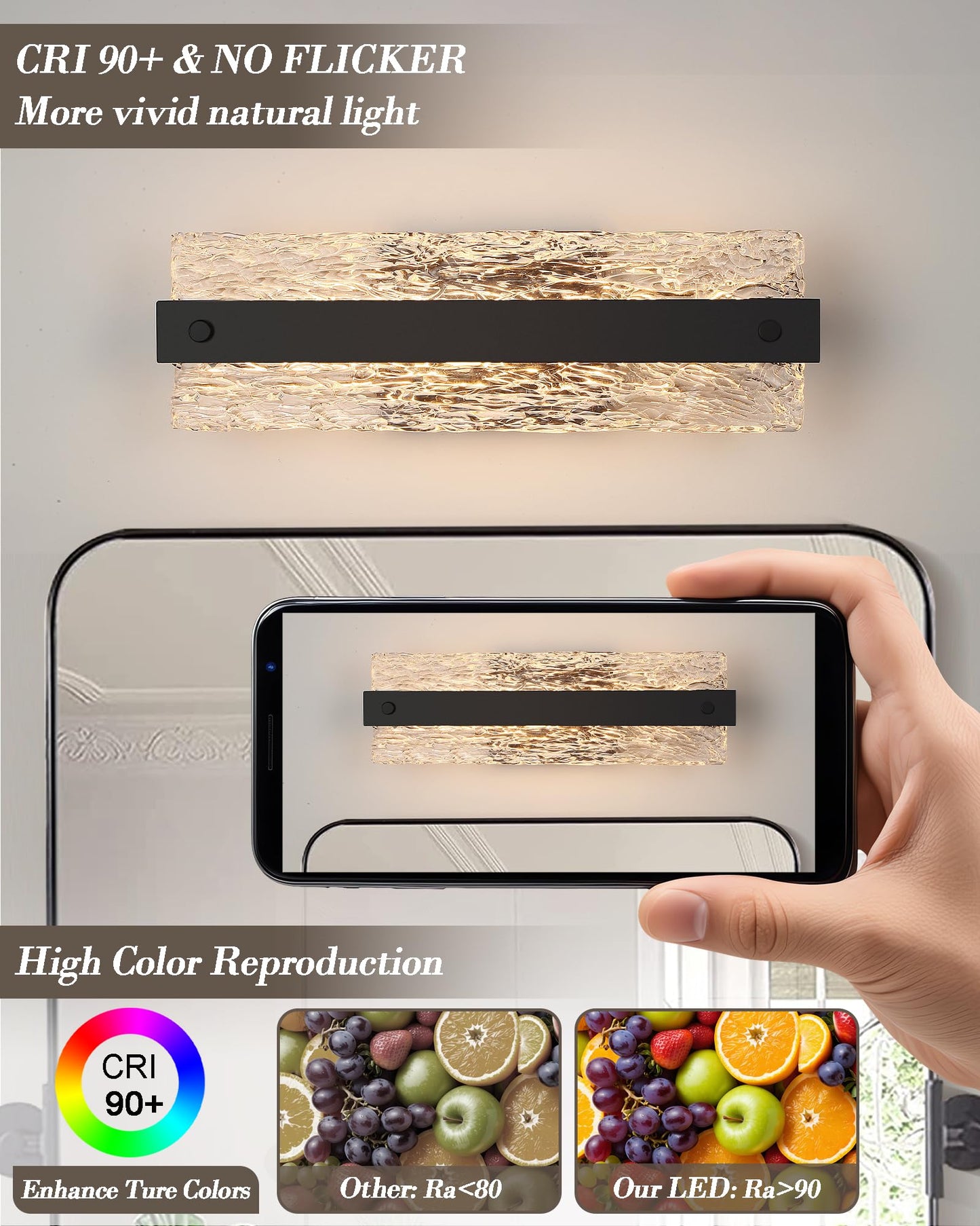 Osimir Modern Black Bathroom Vanity Light  16.5 Inch 10W Dimmable Led Bathroom Light Fixture Over Mirror  Crystal Bar Wall Sconce Lighting For Bath  3Cct  Os-Mm5001-2Bk