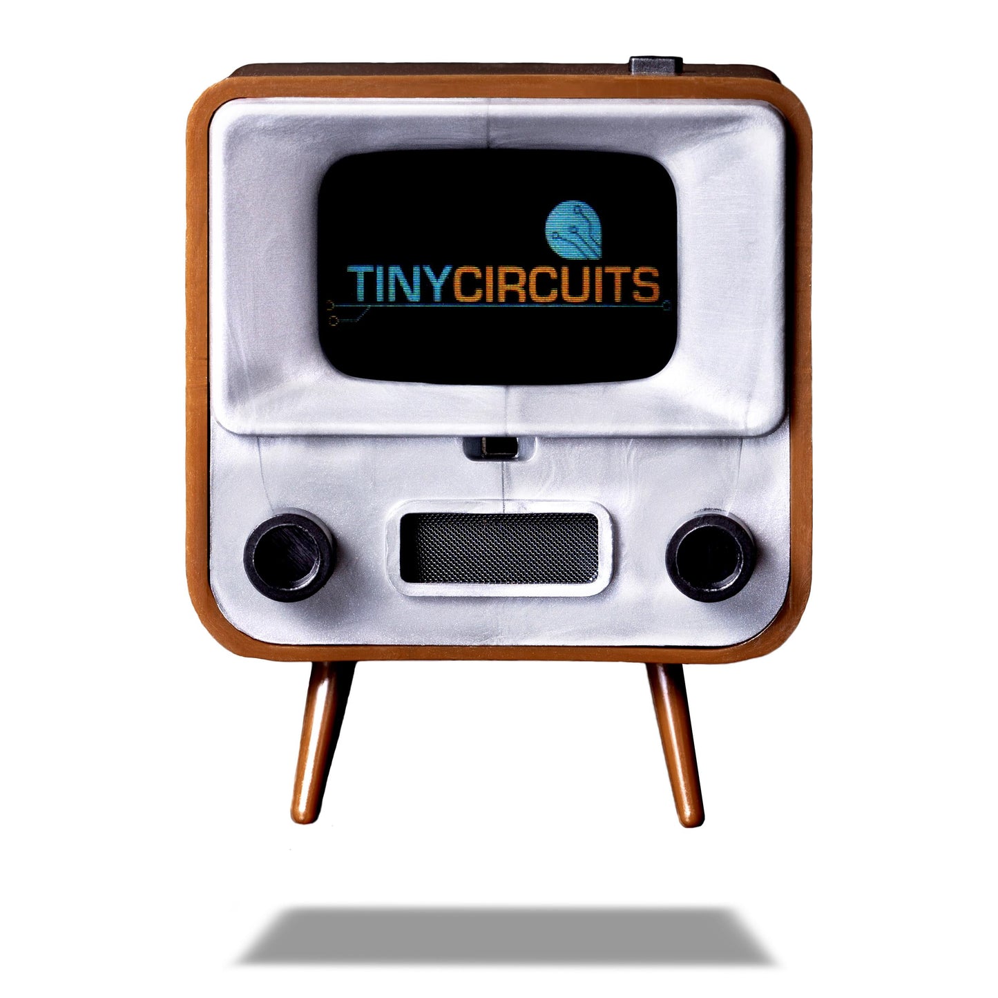 TinyCircuits TinyTV 2 Portable Retro Mini TV – 1.14″ IPS Screen, Preloaded & Uploadable Videos, USB-C Rechargeable, Knob Controls + Tiny Remote (Brown)