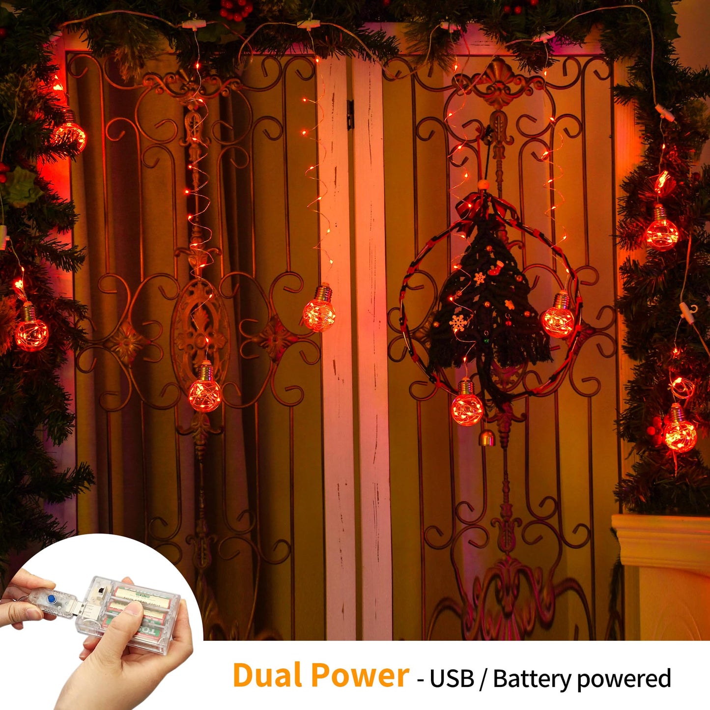 YOLIGHT 200 LED Wishing Ball Curtain String Lights, Remote Control, USB Battery Powered, Orange, Model YL-CLD-200
