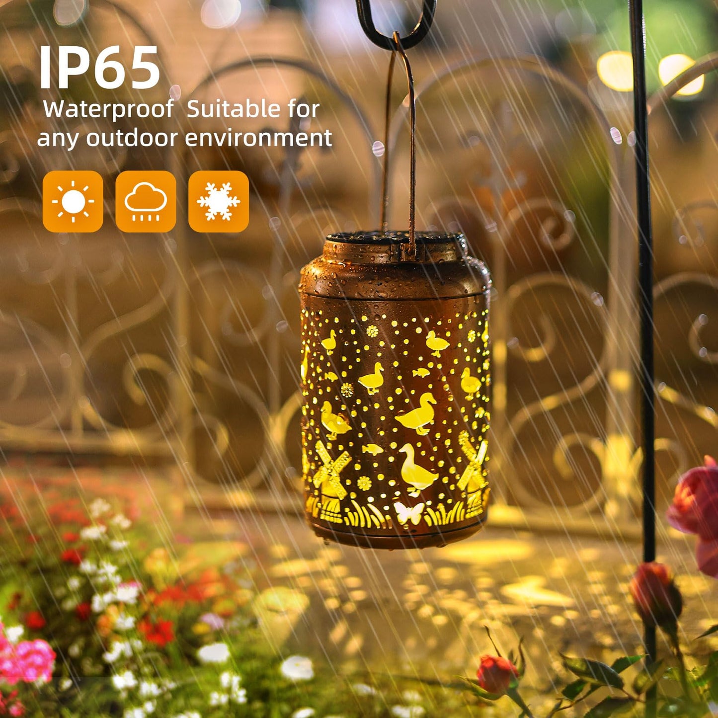 Duck Solar Lanterns Outdoor Waterproof Hanging Solar Lights Duck Garden Decor Gifts For Women Men Metal Lantern Decoration Outside For Yard  Patio  Backyard  Porch  Pathway  Lawn