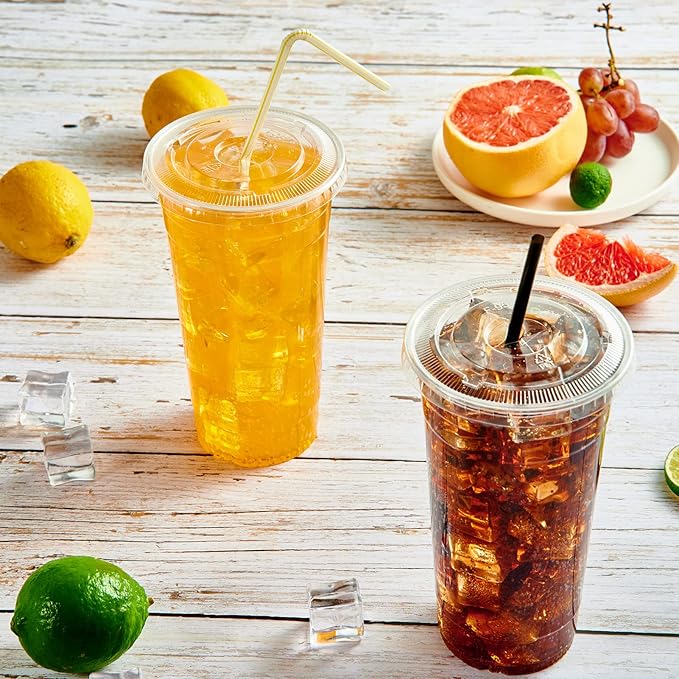 Vplus 160 Pack 16 OZ PET Clear Plastic Cups with Lids, 16 OZ Crystal Cold Disposable Drinking Plastic Cups with Flat Lids, Perfect for Ice Coffee, Smoothie, Juice