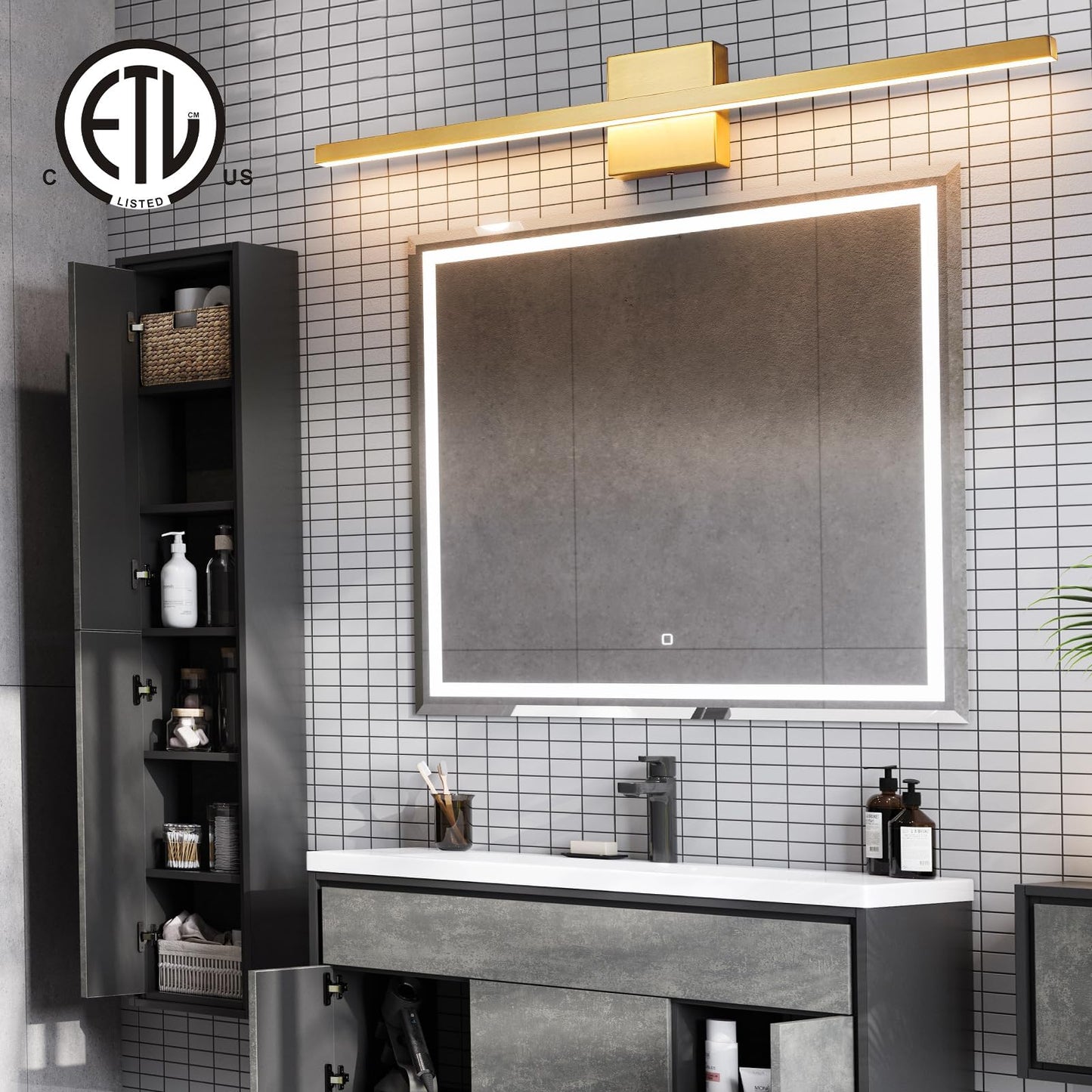 Epinl Gold Vanity Lights For Bathroom - 31.5 Inch Brushed Gold Bathroom Light Fixtures Over Mirror 22W Led Dimmable Wall Sconce Lighting Fixture 5Cct Vanity Light Bar For Bathroom Bedroom