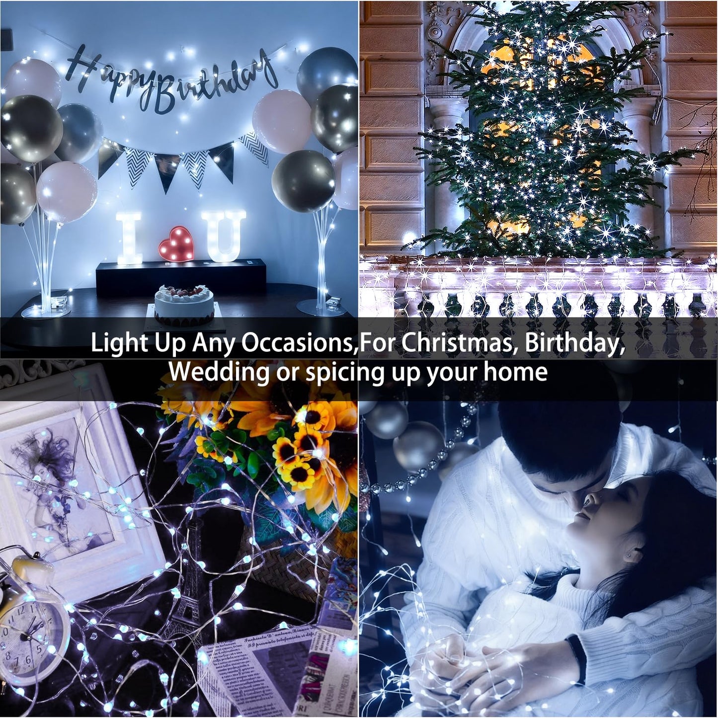Vookry 30 Led Fairy String Lights - 10Ft Mini Silver Wire, Cool White, Battery Operated, 8 Pack For Crafts & Party Decor
