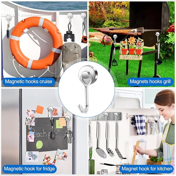 LOVIMAG Hooks, 50lbs+ Magnetic Magnet Hook 2025 Cruise Cabin Ship Essentials Heavy Duty Strong Refrigerator Fridge Hanging for Classroom Beach Vacation Kitchen Grills Home Mug Hanger (6 Pack), Silver
