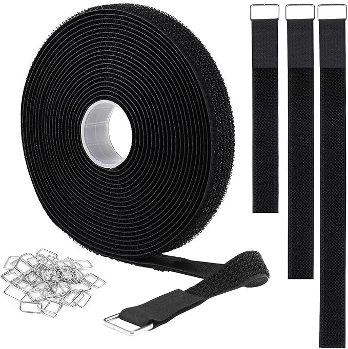 YMCRLUX 1"x16ft Hook and Loop Straps with 25 Metal Buckles, Adjustable Fastening Cable Straps, Cut-to-Length Cinch Strap, ...