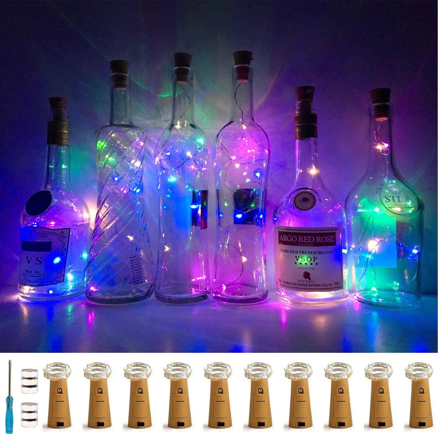 LoveNite Wine Bottle Lights, 10 Pack LED Fairy String Lights, Cork Shape, Battery Operated, 4 Colors