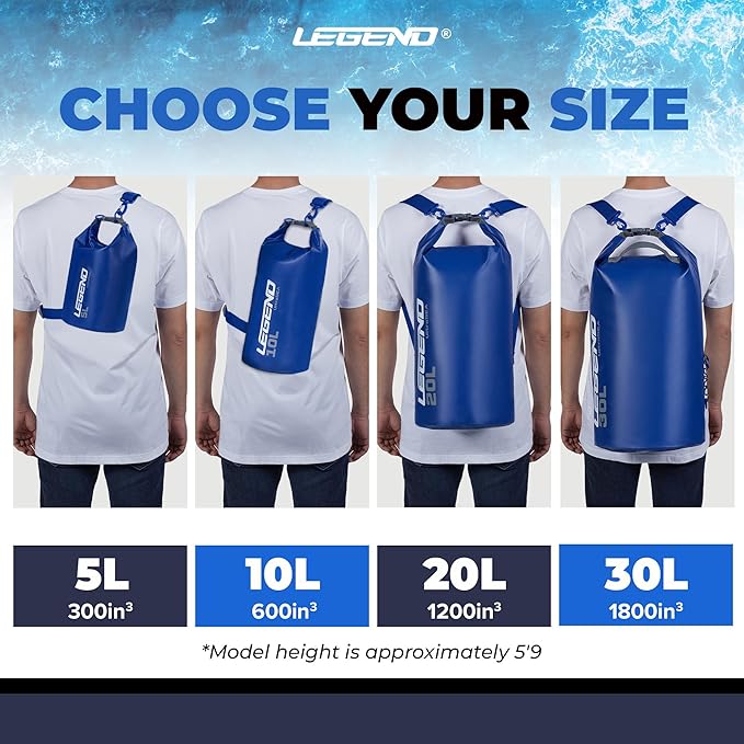 Legend UltraSEA Waterproof Dry Bag 5L/10L/20L/30L - Drybag Waterproof Bag for Kayaking, Swimming & Travel, Roll Top Floating Dry Bag, Lightweight Dry Sack for Boating, Rafting and Beach - 5L Blue