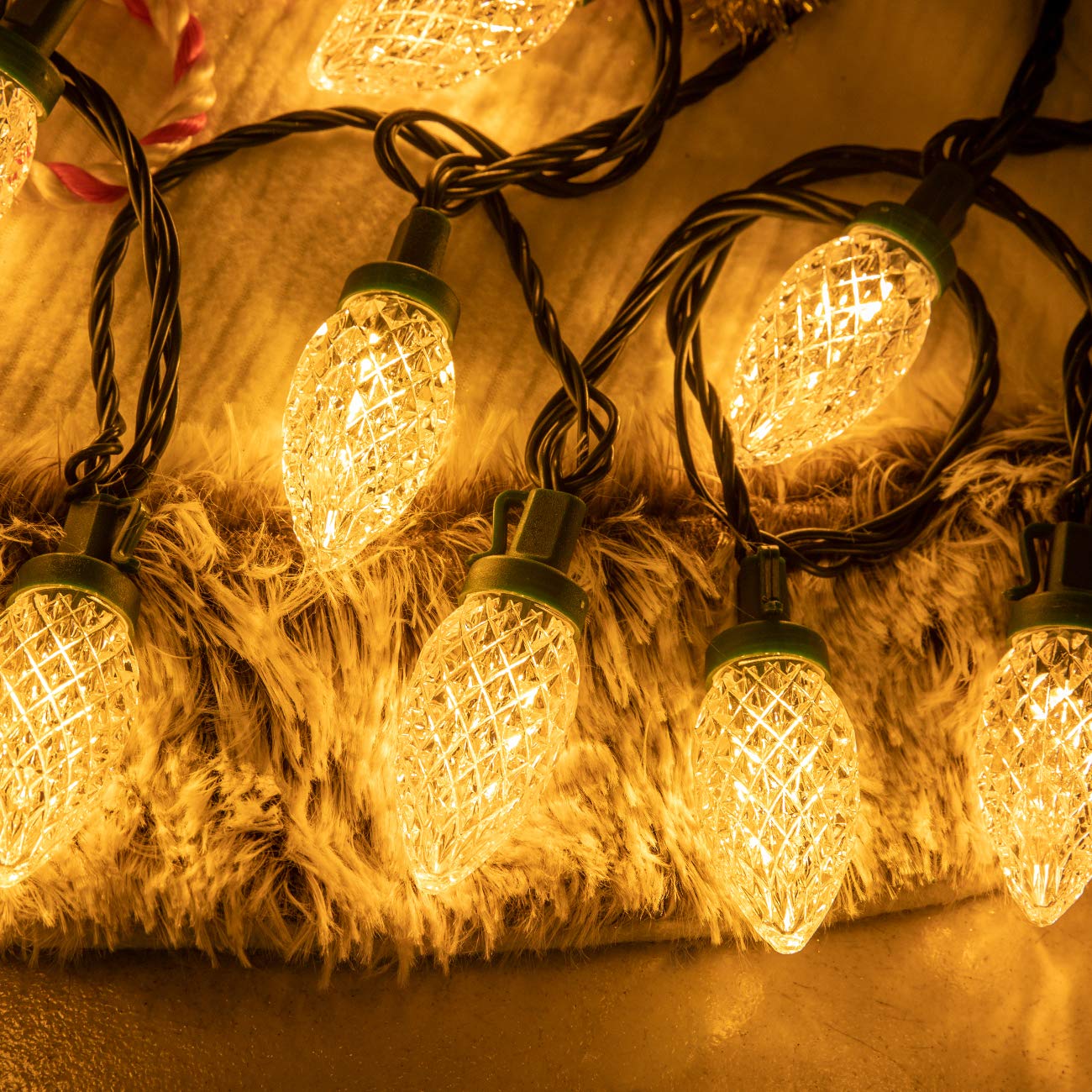 AWQ C9 Christmas String Lights, 50 FT, 8 Modes, Waterproof, Warm White, Model 610452362085
