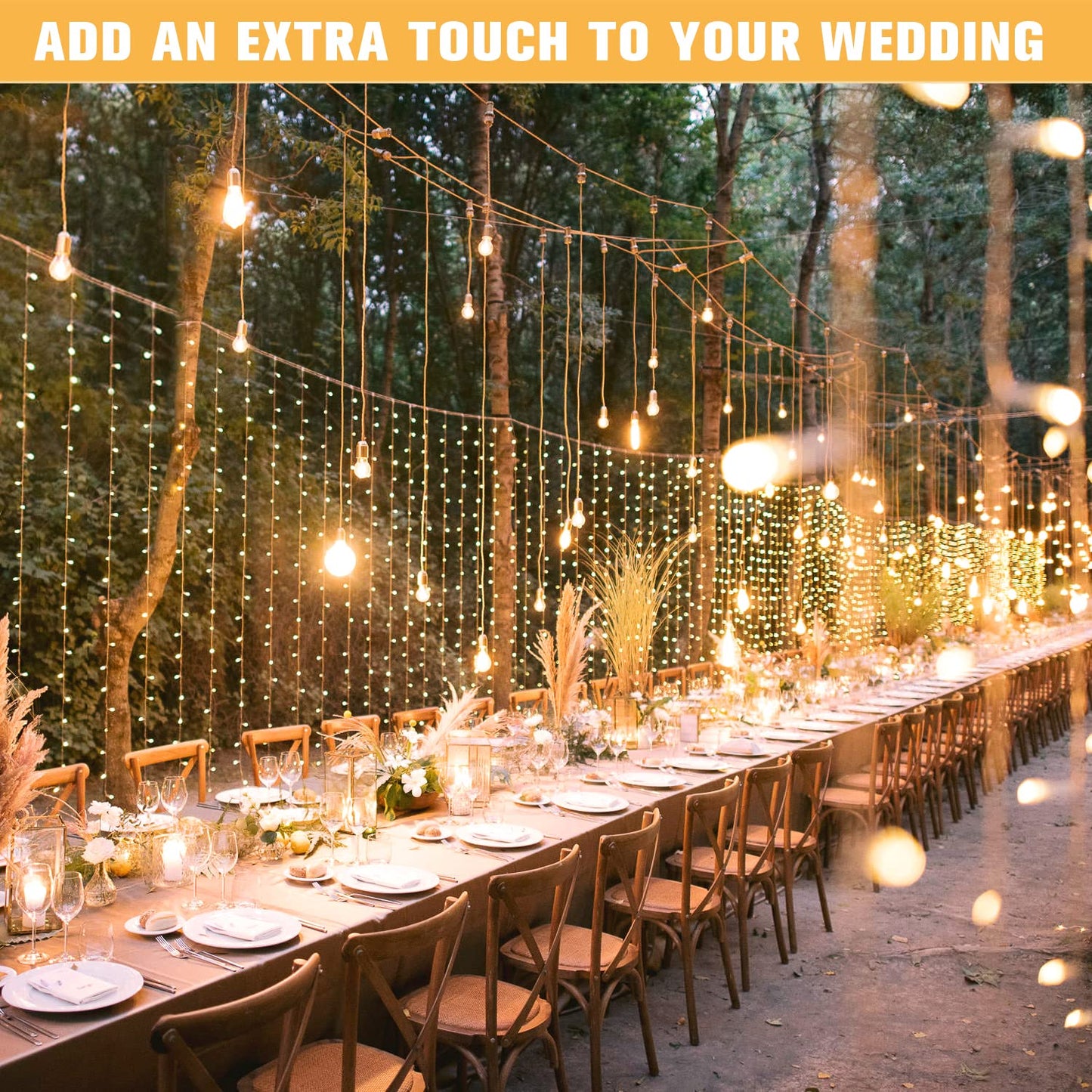 JMEXSUSS 600 LED Curtain String Lights, Warm White, 19.6x9.5ft, Indoor/Outdoor, Remote Control, 8 Modes for Bedroom, Wedding, Party Decorations