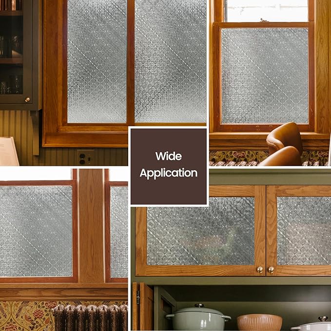 Stained Glass Window Privacy Film, 3D Static Cling Removable Window Clings, Heat Control Sun Blocking Window Film for Bathroom,Front Door,Home,Begonia,29.5" x 78.7"