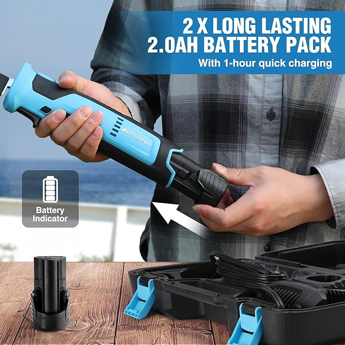 FLISSA Cordless Electric Fillet Knife for Fish with 8" and 10" Stainless Steel Blades, 12V Rechargeable Electric Knife with Non-Slip Handle, 2 Packs Long Lasting Lithium-ion Battery, Portable Carry Case