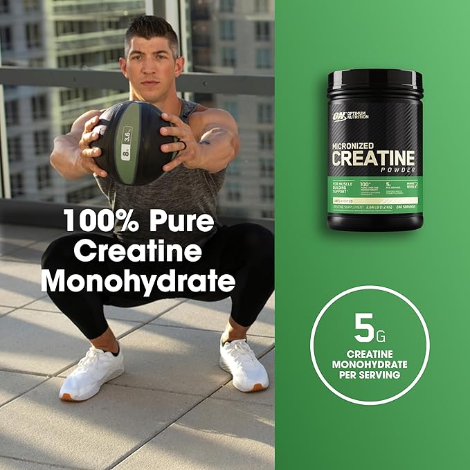 Optimum Nutrition Micronized Creatine Monohydrate Powder, Unflavored, 240 Servings, 1200 Grams (Packaging May Vary)