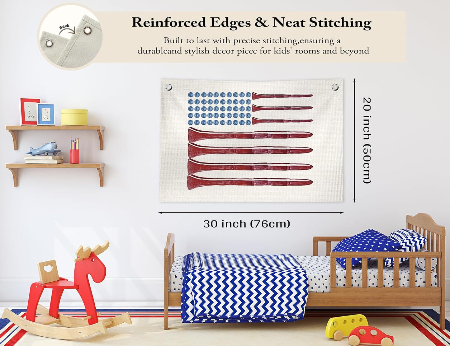 Golf American Flag Wall Decor, Golf Decor for Boys Room, Vintage Golf Ball Hanging Canvas Banner Flag Wall Art Decor for Kids Boys Nursery Room Bedroom Playroom, 20x30 in