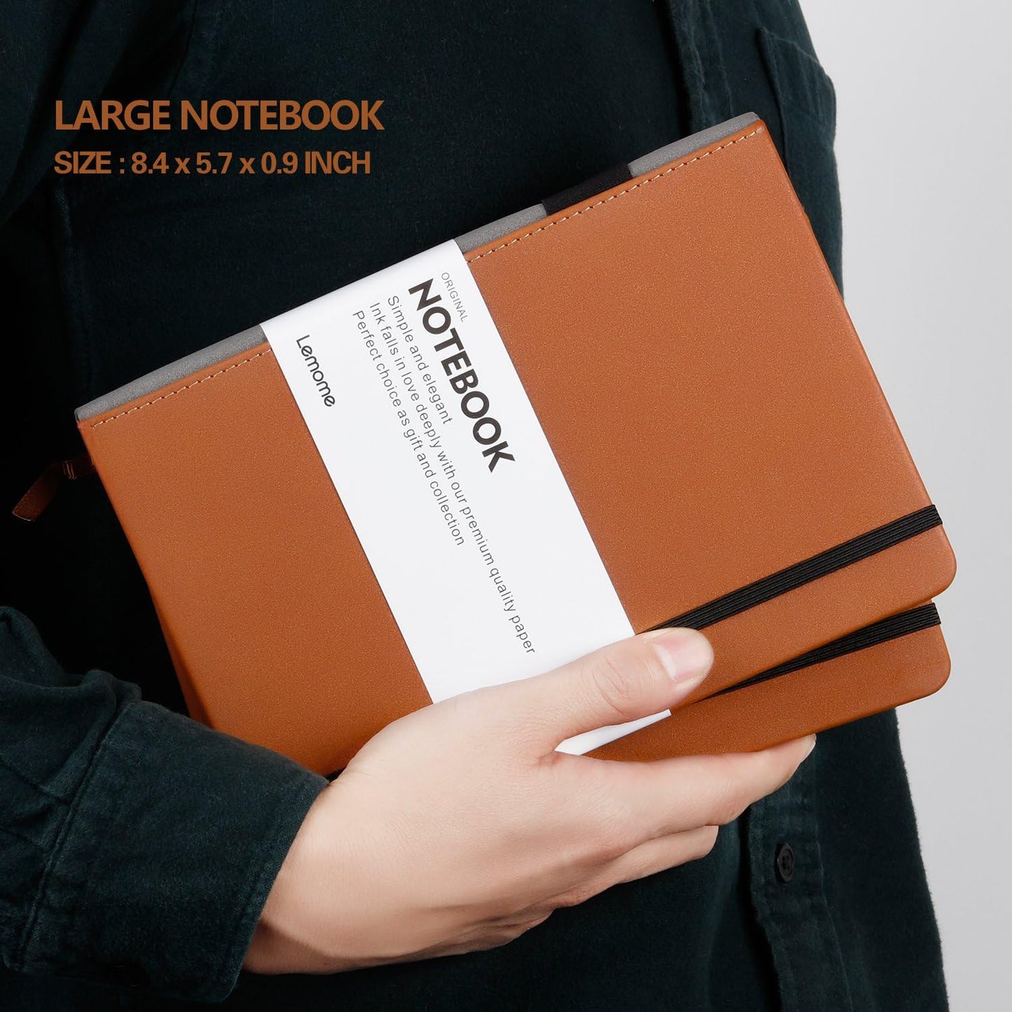 Lemome Thick Classic Notebook with Pen Loop A5 College Ruled Hardcover Writing Notebook with Pocket + Page Dividers Gifts, Banded, Large, 180 Pages, 8.4 x 5.7 in
