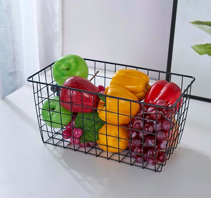 3 Pack【Extra Large】Hanging Kitchen Basket,Wire Storage Basket,with Traceless Tape and High-Strength Nylon Hooks,no Drilling,for Cabinet Storage,Kitchen,Bathroom,Storage Room,large capacity