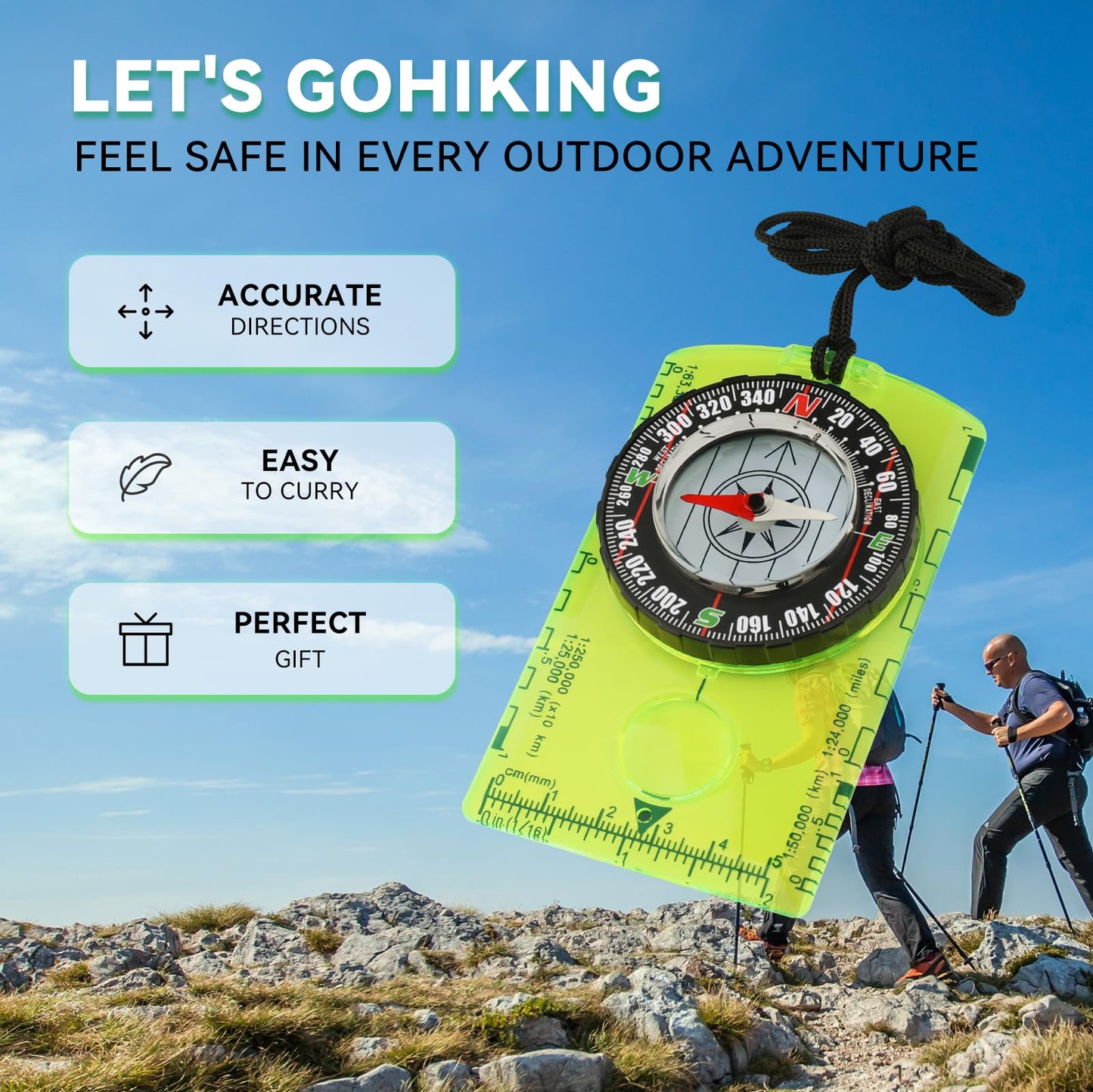 Orienteering Compass For Kids & Beginners - Lightweight Magnetic Navigation Compass With Map Scale, Easy-To-Read Dial For Campin
