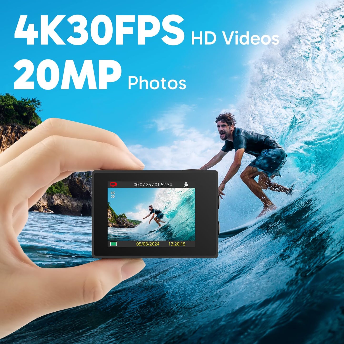Akaso Ek7000 4K30Fps Action Camera With 64Gb Microsdxc U3 Memory Card Accessories Kit Bundle Ultra Hd 131Ft Waterproof Underwate