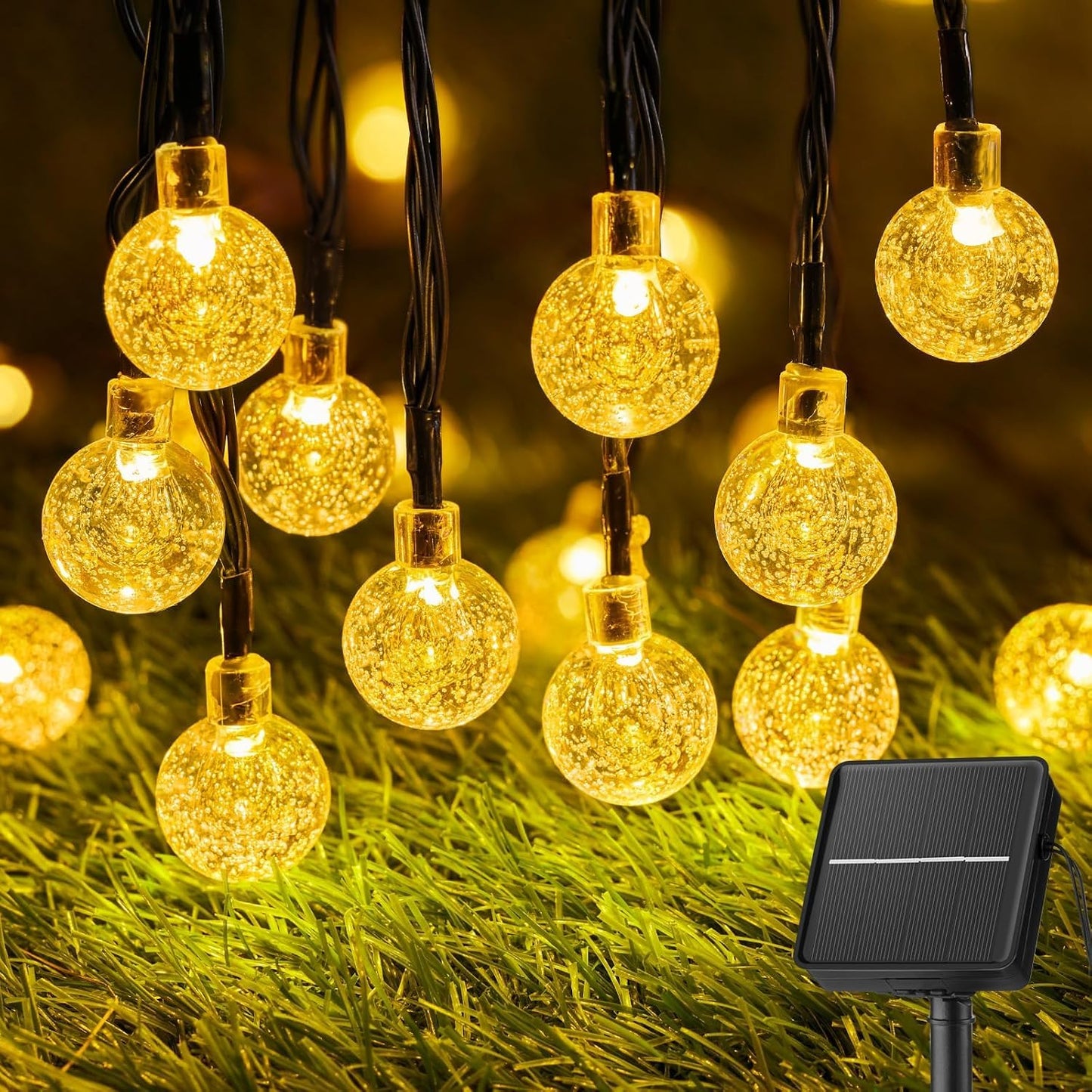 Brightown Solar String Lights 60 LED 36FT Waterproof Crystal Globe Warm White for Garden Patio Wedding Party Decor