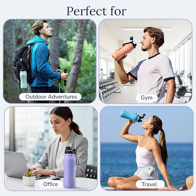 Insula Stainless Steel Water Bottle with Spout & Straw lid, BPA Free & Leakproof, Double Walled Vacuum Insulated water bottle for Sports, Bike, Travel & Hiking (Aqua Mist, 24 Oz)