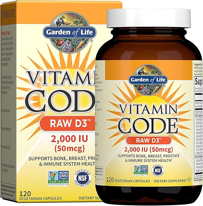 Garden of Life Vitamin Code Raw Vitamin C - 60 Capsules, 500mg Whole Food Vitamin C & D3 - Vitamin Code Whole Food Raw D3 Vitamin Supplement, 2000 Iu, Dairy and Gluten Free