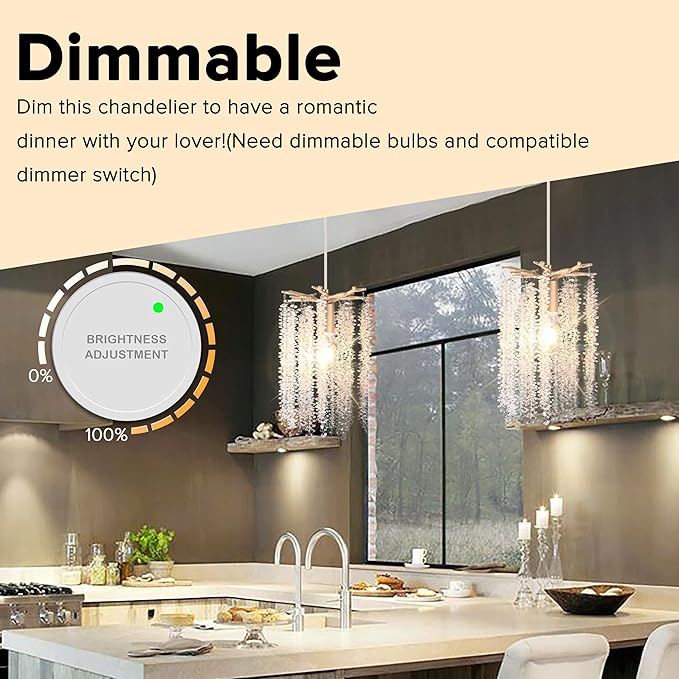 MO&OK Plug in Crystal Chandelier 3 Light with 15Ft Cord Modern Pendant Light for Bedroom Mini Antler Hanging Lamp for Kitchen Island Dinning Bedrooms and Hallway
