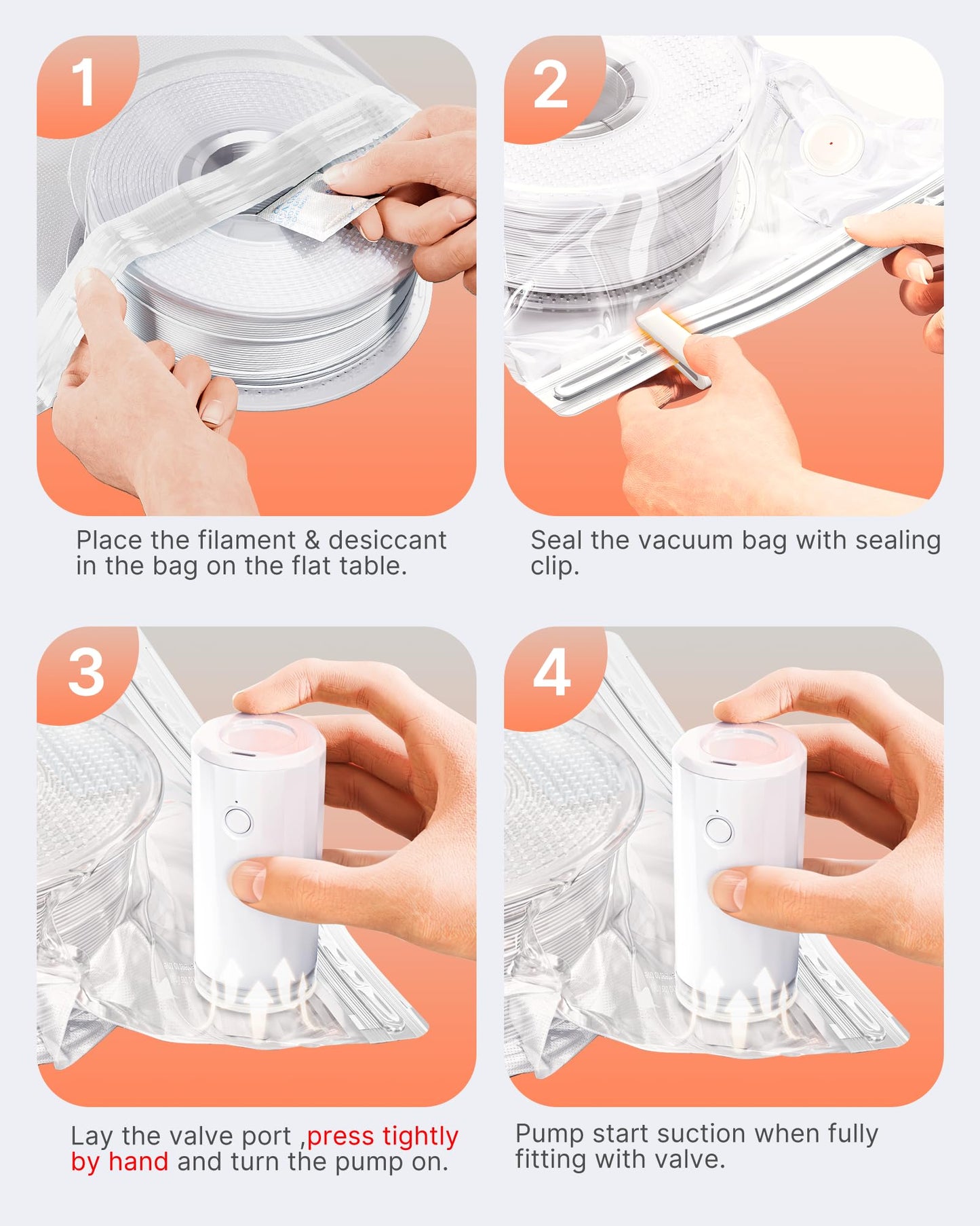 Filament Storage Bags with Auto Pump - Upgraded 30 Extra Large Filament Bags (14.9 * 13 inch) Plus 30 Desiccants and 5 Clips - Extra Large Filament Vacuum Bags Designed for Bambulab Reusable Spool